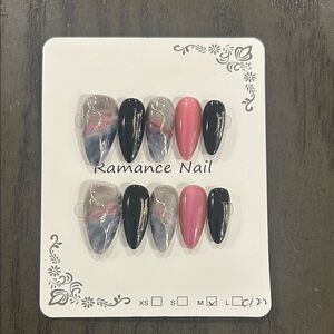 Black and Pink Press-On Nails